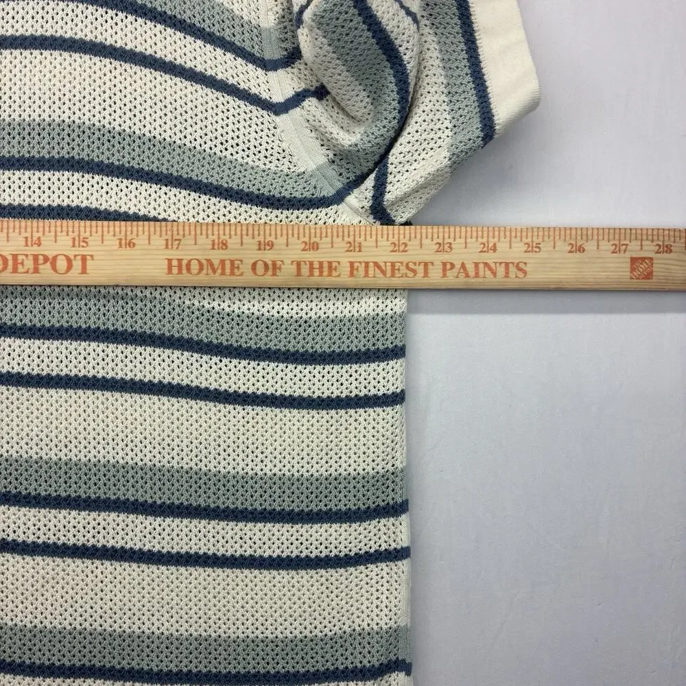 Banana Republic Men’s Medium Knit Polo Shirt Blue Stripe Open Weave Button Up